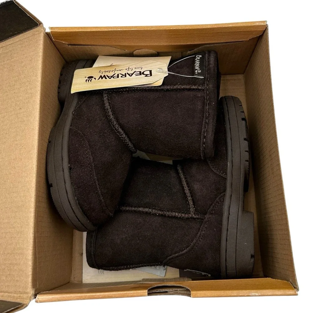Bearpaw Toddler Boys Girls Winter Boots Size 8 Dark Brown Mid-Calf Pull-on Shoes